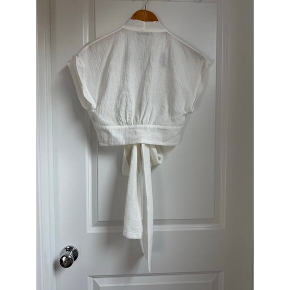 Three‎ Graces London Serena Cotton Wrap Top Sz 8 White Old Money Vacation - Picture 5 of 9